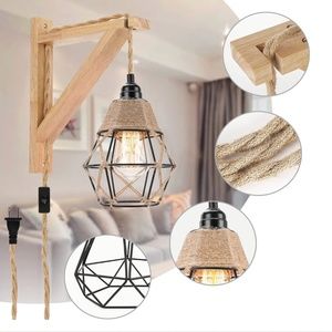 Wall mounted light boho light, rope and cage shade light fixture